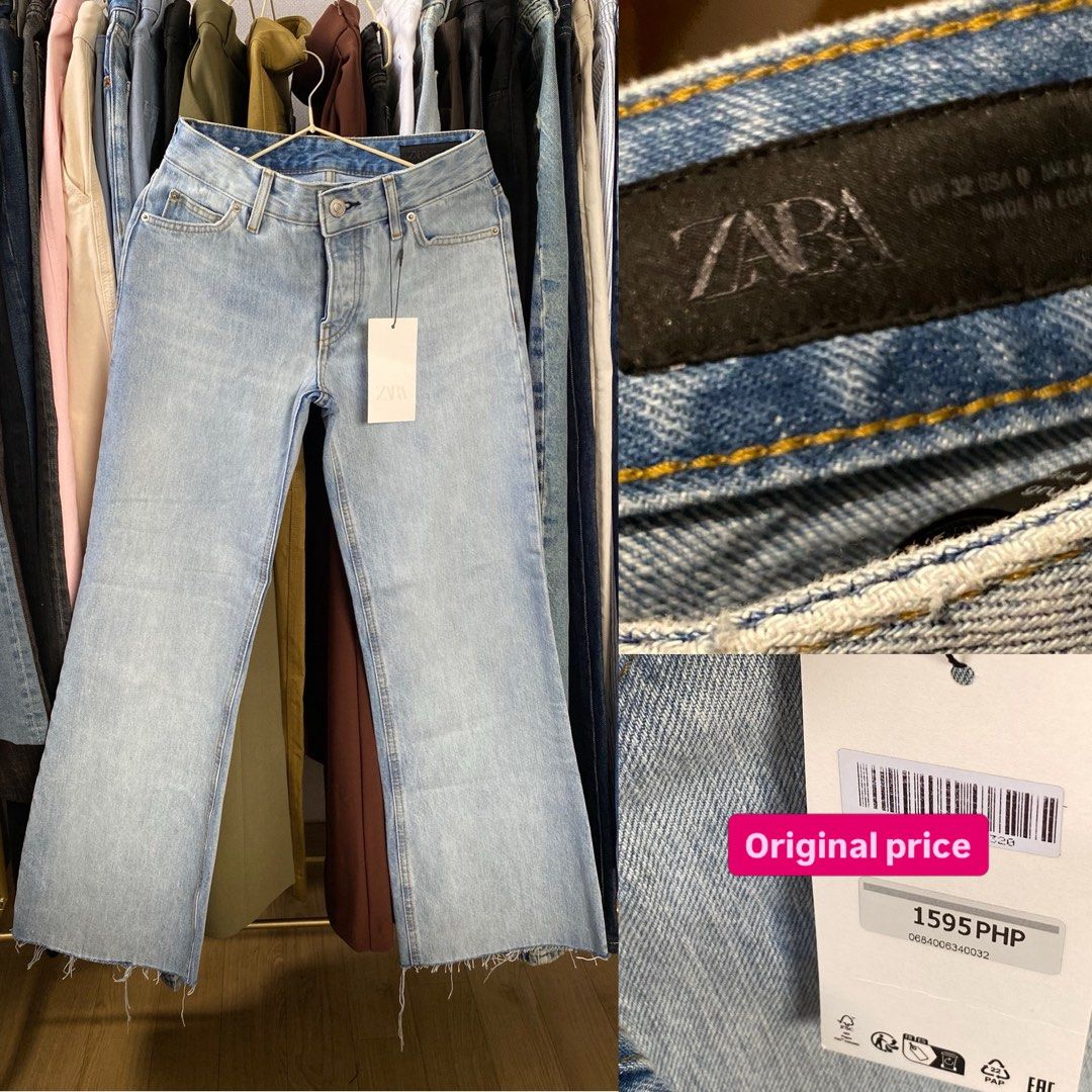 Zara Light Wash Wide Leg Jeans (Category: Jeans) located in Quezon City. Submitted by myshoppingaccount24 (Listing ID 1463613034, Image 1). Description: - Brand new Zara jeans - Light wash denim - Wide leg cut - Raw hem detail - Tag still attached - Original price: 1595 PHP - Size: EUR 32 - Made in Egypt.