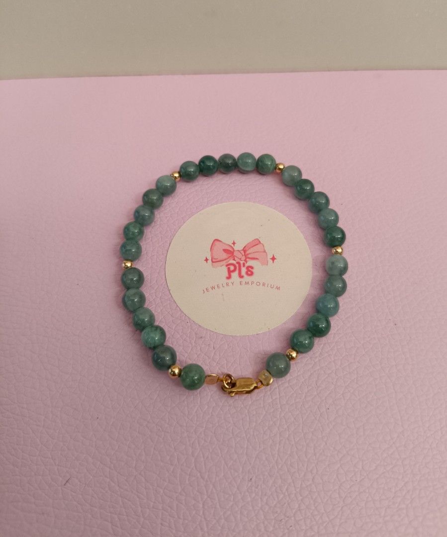 10k Gold Real Jadeite Jade bracelet (Category: Bracelets) located in General Mariano Alvarez. Submitted by plsjewelryemporium (Listing ID 1463680261, Image 2). Description: 10k Gold Real 6mm Jadeite jade bracelet 16cm steel wire lifetime use PHP 1,100 + SF MOP: Gcash MOD: J&t express and lalamove NO COD/COP.