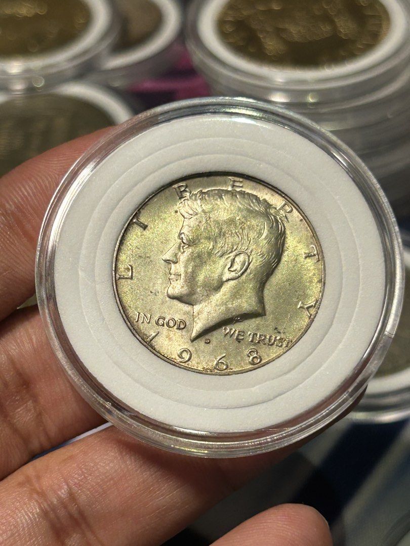 1968 Kennedy Half Dollar Coin (Category: Currency) located in Iloilo. Submitted by jackpot.treasures (Listing ID 1463752390, Image 1). Description: - 1968 Kennedy Half Dollar Coin - Features President John F. Kennedy on the obverse - Presidential Coat of Arms on the reverse - Comes in a protective plastic case - Ideal for coin collectors.