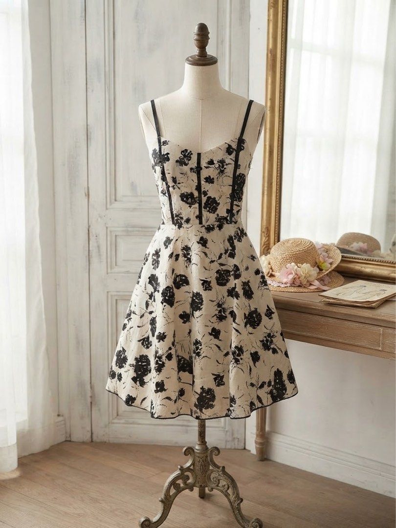 *each Black floral accent Mini dress (Category: Dresses) located in Cavite. Submitted by wishie_collects (Listing ID 1463937727, Image 2). Description: 279 middle 329 Tube dress and with Strap Smocked Back with zipper Size Xs - Semi Med black abstract floral pattern on an off-white textured fabric..