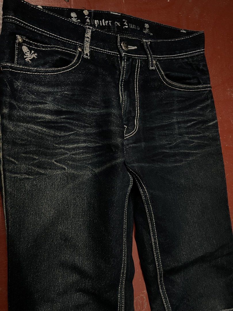 2000’s jupiter & juno (Category: Jeans) located in Lucena. Submitted by netnyahyo (Listing ID 1463761432, Image 2). Description: 00s jupiter & juno spiral cut, waxed oil coated, leather backpocket. size 30 length 40 thighs 9.5 knee 6 leg op 6.
