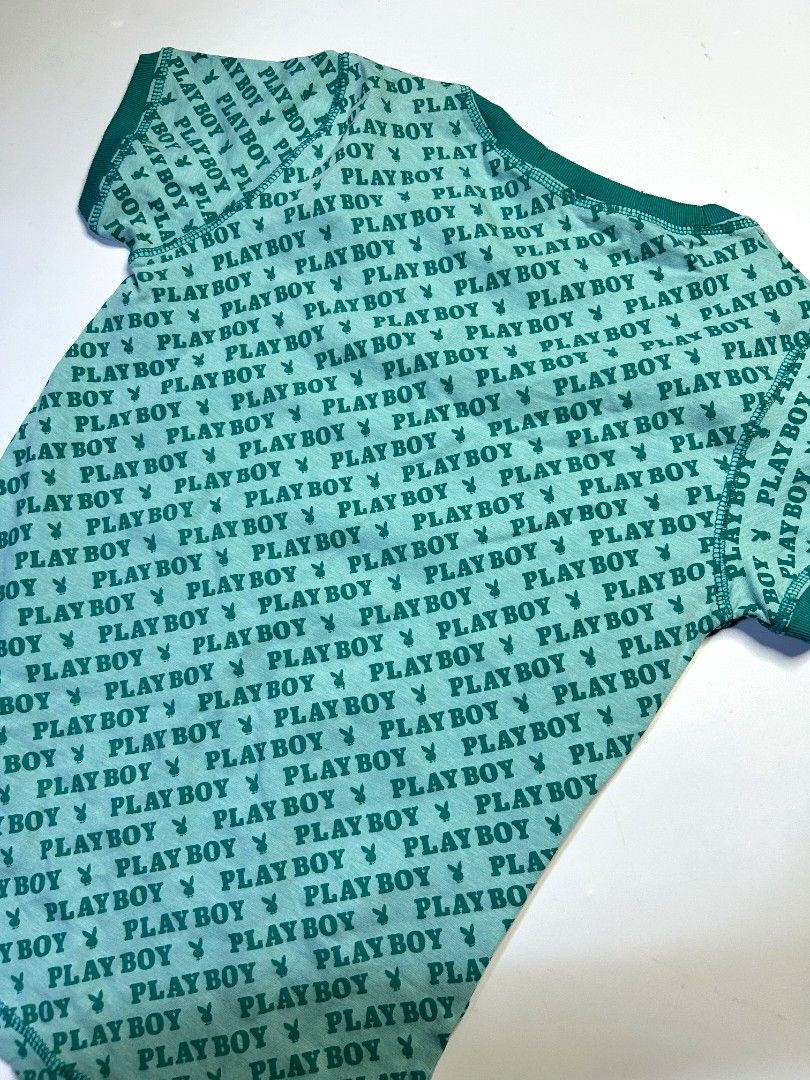 2000s Playboy Teal Monogram Baby Tee (Category: Shirts) located in Marikina City. Submitted by wearablearttt (Listing ID 1463931163, Image 2). Description: -fabric of this is kinda thick 𖨆 LAID FLAT MEASUREMENTS L 21.5" ‎W 14-16" ‎B 15-17.5".
