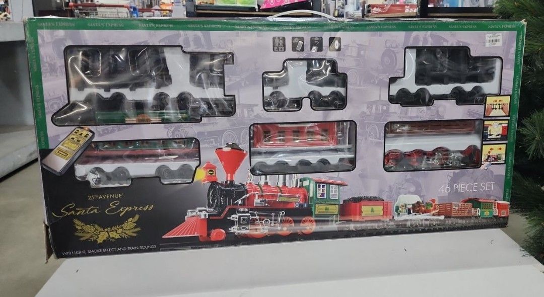 25th Avenue Santa Express 46 Piece Train Set (Category: Vehicle & Diecast Models) located in Cainta. Submitted by christine07. (Listing ID 1463938164, Image 2). Description: - 25th Avenue Santa Express Train Set - 46-piece set - Includes locomotive, carriages, and track pieces - Features light, smoke effect, and train sounds - Comes with a remote control - Ideal for Christmas decorations and playtime.
