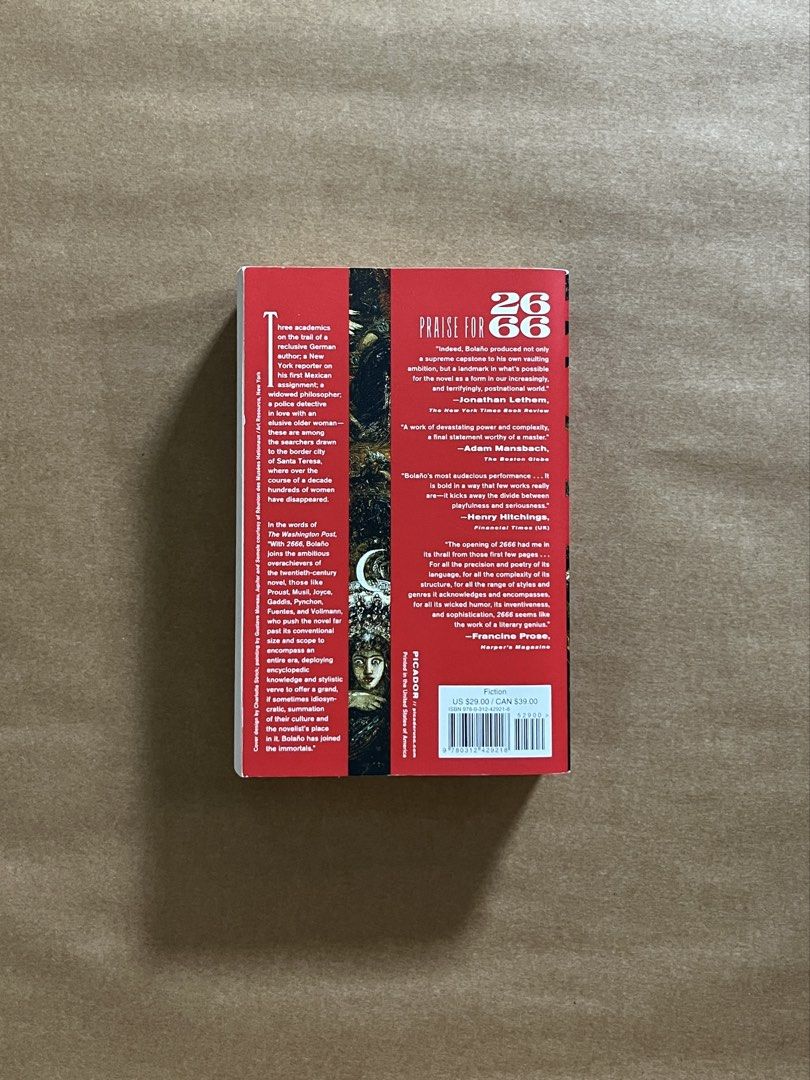 2666 by Roberto Bolaño (Category: Storybooks) located in Baguio. Submitted by prosecription (Listing ID 1463887253, Image 2). Description: Brand New Paperback Synopsis: The narrative revolves around an elusive German author and the unsolved and ongoing murders of women in Santa Teresa, a violent city inspired by Ciudad Juárez and female homicides occurring there. In addition to Santa Teresa, settings and themes include the Eastern Front in World 