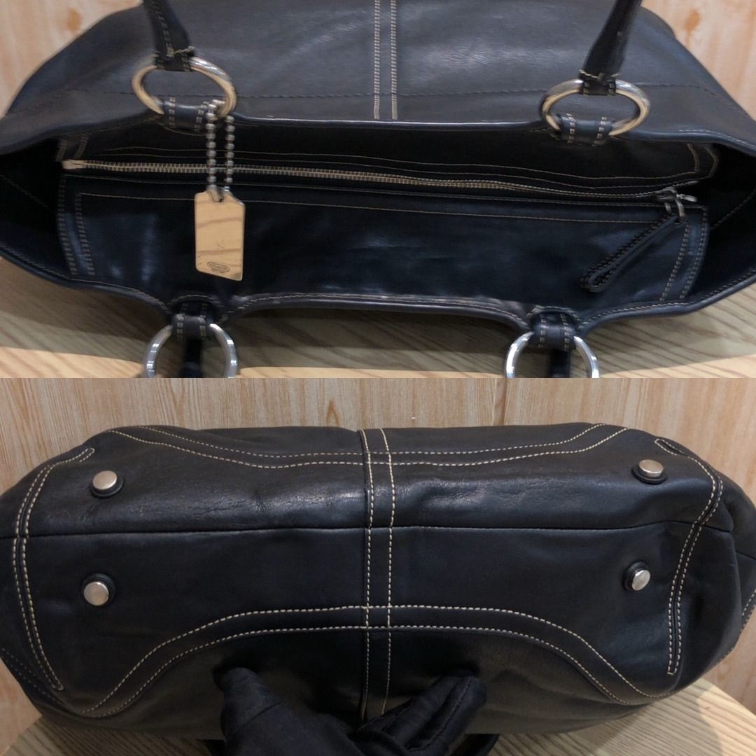 267009421 COACH BAG LEATHER BLACK SHOULDER (Category: Luxury Bags & Wallets) located in Taguig. Submitted by ecoring.ph (Listing ID 1463767926, Image 3). Description: ◆CONDITION: B- ◆DESCRIPTIONS: (Other defects/info:) OUTER: The body of the bag is scratched, scuffed, stained, dirty, wrinkled, deformed, has press marks, and shows signs of use. The bottom and bottom corners of the bag are scratched, scuffed, stained, dirty, wrinkled, deformed, hav