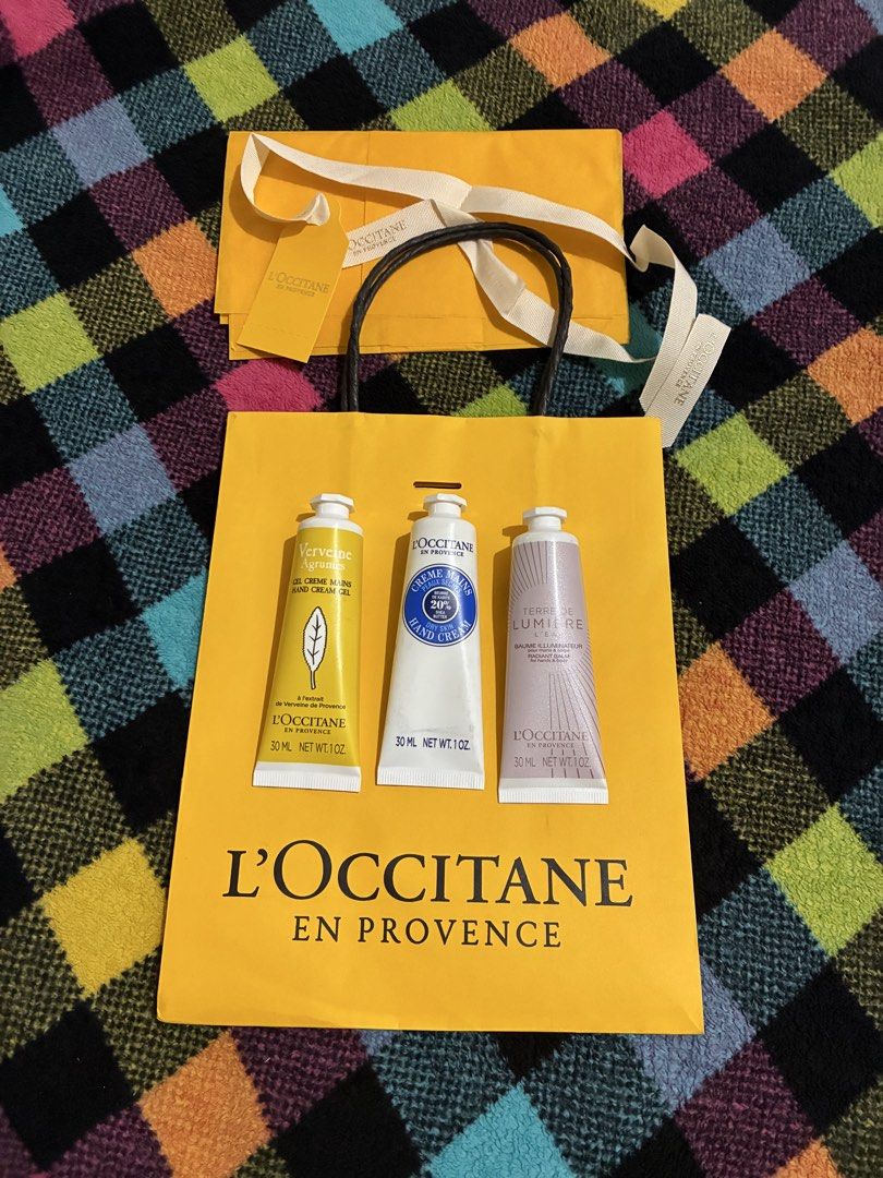 3 Gift Set of L’OCCITANE (Category: Hands & Nails) located in Muntinlupa City. Submitted by mystyle10 (Listing ID 1463779636, Image 1). Description: Brand New Set of 3 with paper bag, ribbon, card & tissue.