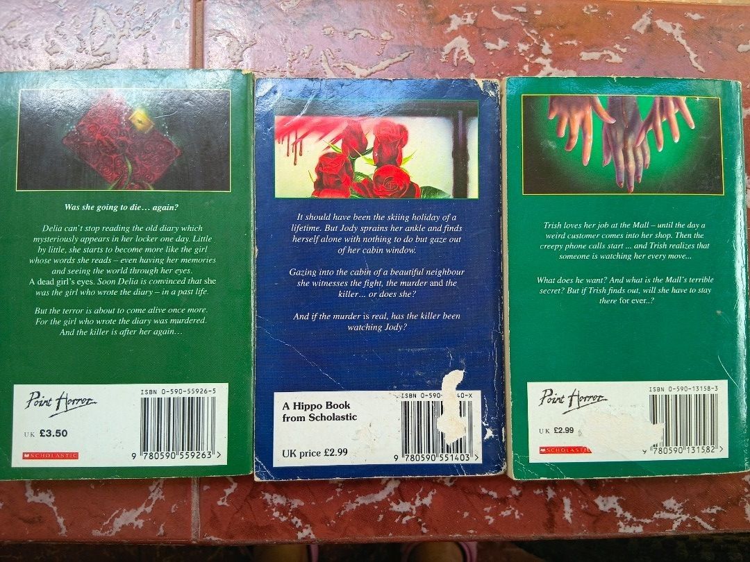 3 vintage YA horror book bundle | free shipping (Category: Storybooks) located in Iloilo. Submitted by youronlinesister (Listing ID 1463766165, Image 2). Description: 3 books bundle Assorted authors bates, cusick, cooney, ellis From the 90s RARE and HARD to find Preloved May have, dents, creases, folds, scratches, name of previous owner and other flaws that come from aging books BAWAL sa maselan RARE HARD TO FIND A TRUE VINTAGE COLLECTOR KNOWS TH