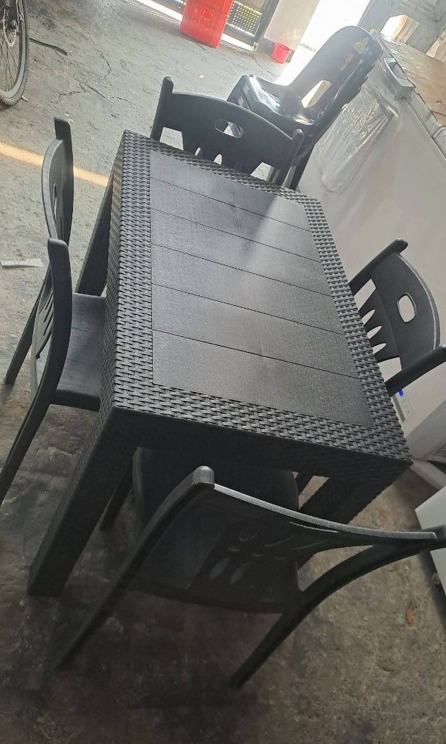 4 Seater Dining Set (Category: Tables & Sets) located in Manila. Submitted by redonline (Listing ID 1463802937, Image 3). Description: 4 Seater Dining Set ₱2850 Rattan Table Black (Bunny Brand) ₱1200 (4seater) 95cm x 60cm x 75cm Hampas Chair 450 ON HAND BRAND NEW Mode of Payment: Gcash,COD Same day delivery + Delivery Fee PM for orders and inquiries.