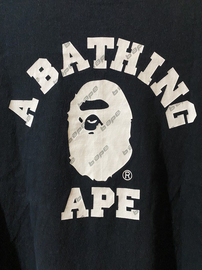 A bathing ape bape Logo Monogram college tee (Category: Tshirts & Polo Shirts ) located in Naga. Submitted by trashfinds (Listing ID 1463936860, Image 3). Description: Size: M on tag Length: 26” Width: 21” Color rate: 9/10 Issue: none Need wash .