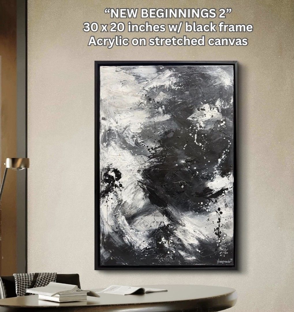 Abstract Painting "New Beginnings 2" (Category: Art & Prints) located in Quezon City. Submitted by obranitian (Listing ID 1463793407, Image 1). Description: Size: 30 x 20" (approx. 32 x 22" with frame) Acrylic paint with varnish finishing On stretched Canvas with black floating frame Pm me for details. With COA Ready to Display Pm me for details..