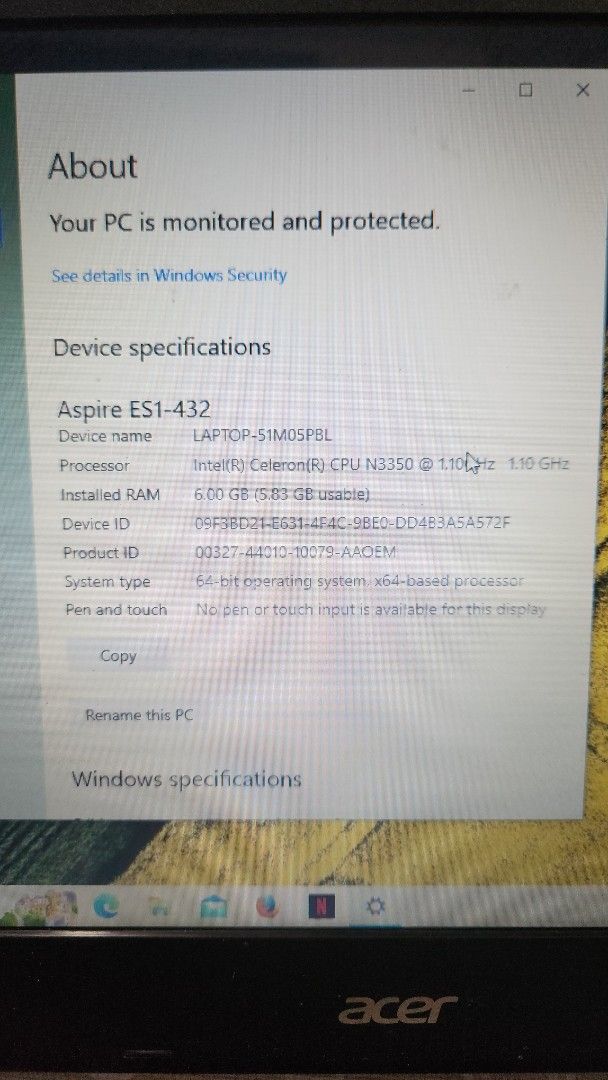 Acer Aspire ES1-432 w/ issue (Category: Laptops & Notebooks) located in Quezon City. Submitted by nujazupardo (Listing ID 1463802907, Image 2). Description: - Acer Aspire ES1-432 Laptop - Intel Celeron N3350 processor (1.10 GHz) - 6GB RAM - 500GB Storage - Windows 10 Os - 14-inch Display - Ideal for everyday tasks and web browsing -3 hours battery life issues: keyboard, some keys not working right click hard press SELLING AS IS.... UNIT ONLY rfs: