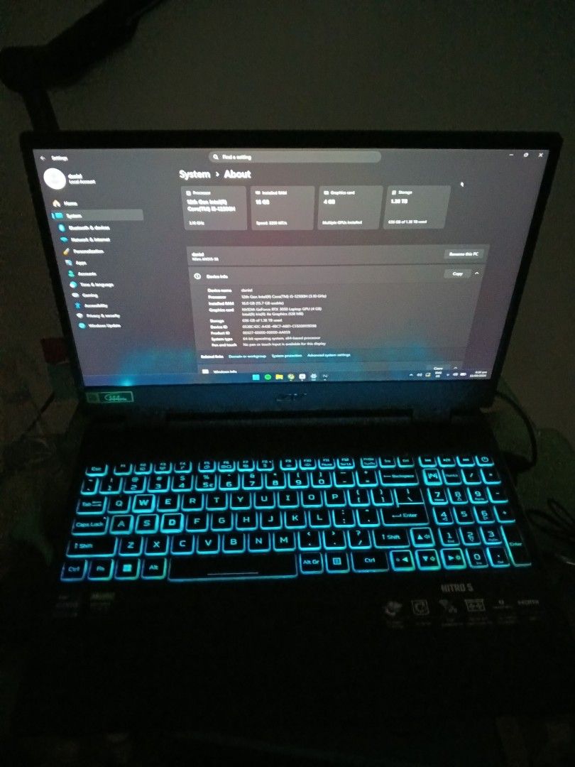 ACER NITRO 5 (AN515-58) (Category: Laptops & Notebooks) located in Manila. Submitted by zendragon.d6f6b1 (Listing ID 1463883637, Image 3). Description: FOR STRAIGHT SWAP IP 16 PRO OR 15 PRO MAX. FOR SALE: 38K Straight swap po sa iphone 16 pro or any other pro or pro max models offer lang po. Swapping my personal Acer Nitro 5 AN515-58 gaming laptop. Upgraded to 16GB RAM and dual storage (Fast Micron NVMe SSD + 1TB Toshiba HDD). Excellent, smooth p