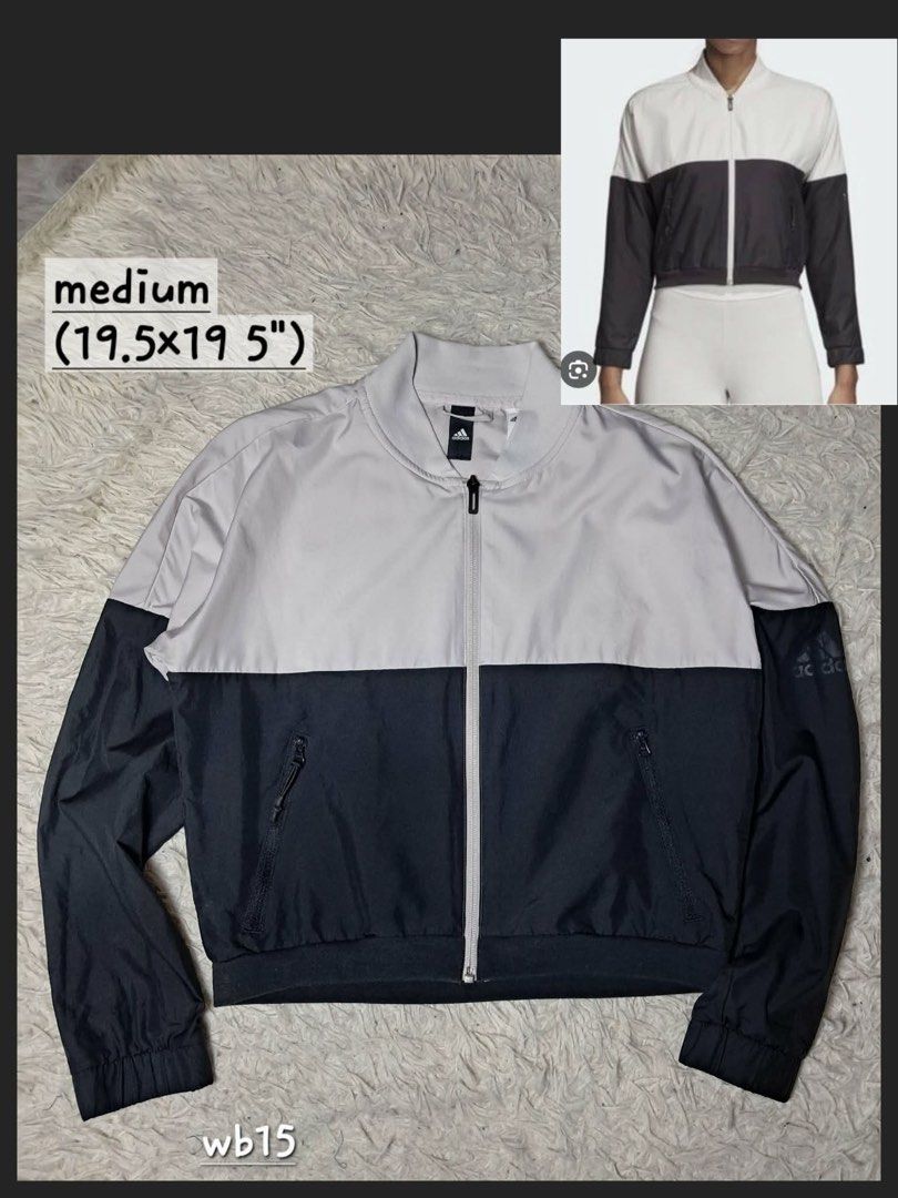 Adidas Colorblock Track Jacket Medium (Category: Coats, Jackets and Outerwear) located in Baguio. Submitted by padisellsz (Listing ID 1463862815, Image 1). Description: - Adidas colorblock track jacket - Very good condition - No issues - Color: Light grey and dark grey - Size: Medium - Features zippered pockets - Adidas logo on the sleeve - Ideal for sports or casual wear.
