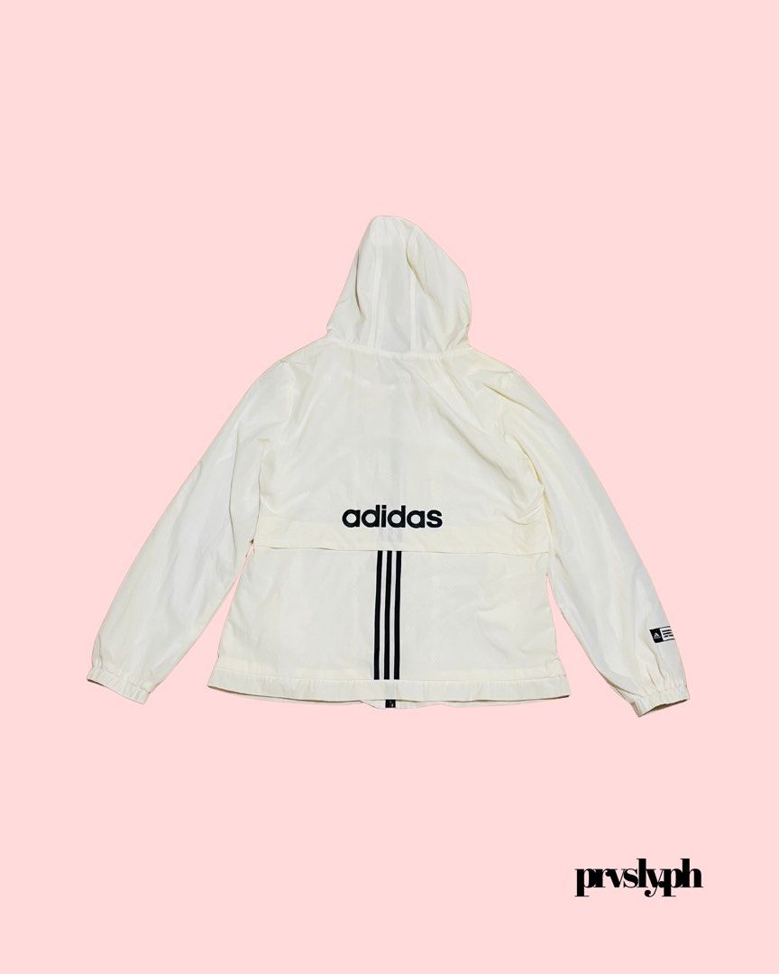 Adidas Windbreaker Jacket - White (Category: Coats, Jackets and Outerwear) located in Castillejos. Submitted by prvsly.ph (Listing ID 1463932898, Image 2). Description: * Best Fit: L * Width: 52 cm * Length: 62 cm * Color Rate: 9.5 * Like New Condition * Best Fit: L * Width: 52 cm * Length: 62 cm * Color Rate: 9.5 * Like New Condition PRICE: ₱500.00 + SF 🧾 MOP: Cash/GCash/BDO 📦 We Ship Nationwide via J&T 📍Castillejos, Zambales 🧾 MOP: Cash/GCa