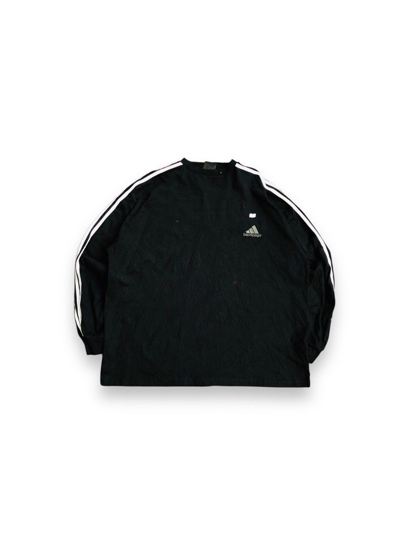 Adidas x Balenciaga Distress (Category: Coats, Jackets and Outerwear) located in Angeles City. Submitted by wwdrip (Listing ID 1463757830, Image 2). Description: Balenciaga x Adidas Distress Longsleeve♻️ •Width : 24 •Length : 30 •Size : XL •Color rate : 9.7/10 •Condition : excellent to as new •no issue ₱1,500.