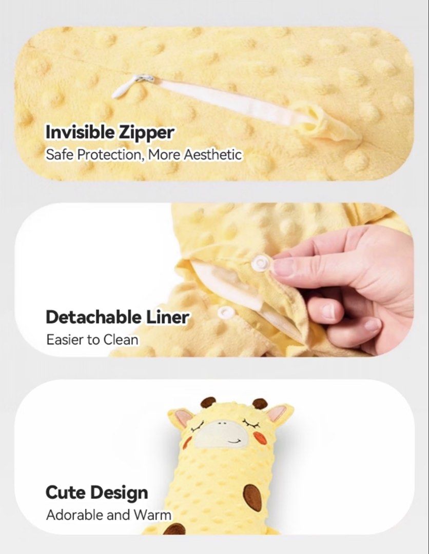 AIODIY Giraffe Anti-colic Sleep Pad (Category: Children's Beds) located in Muntinlupa City. Submitted by readthedetails (Listing ID 1463847325, Image 3). Description: - Adorable giraffe pillow perfect for babies. - Includes a heatable palm filled with red beans for soothing warmth. - Plays gentle music to calm and entertain. - Detachable liner for easy and hygienic cleaning. - Designed with a safe, invisible zipper for a smooth finish. - Made wit