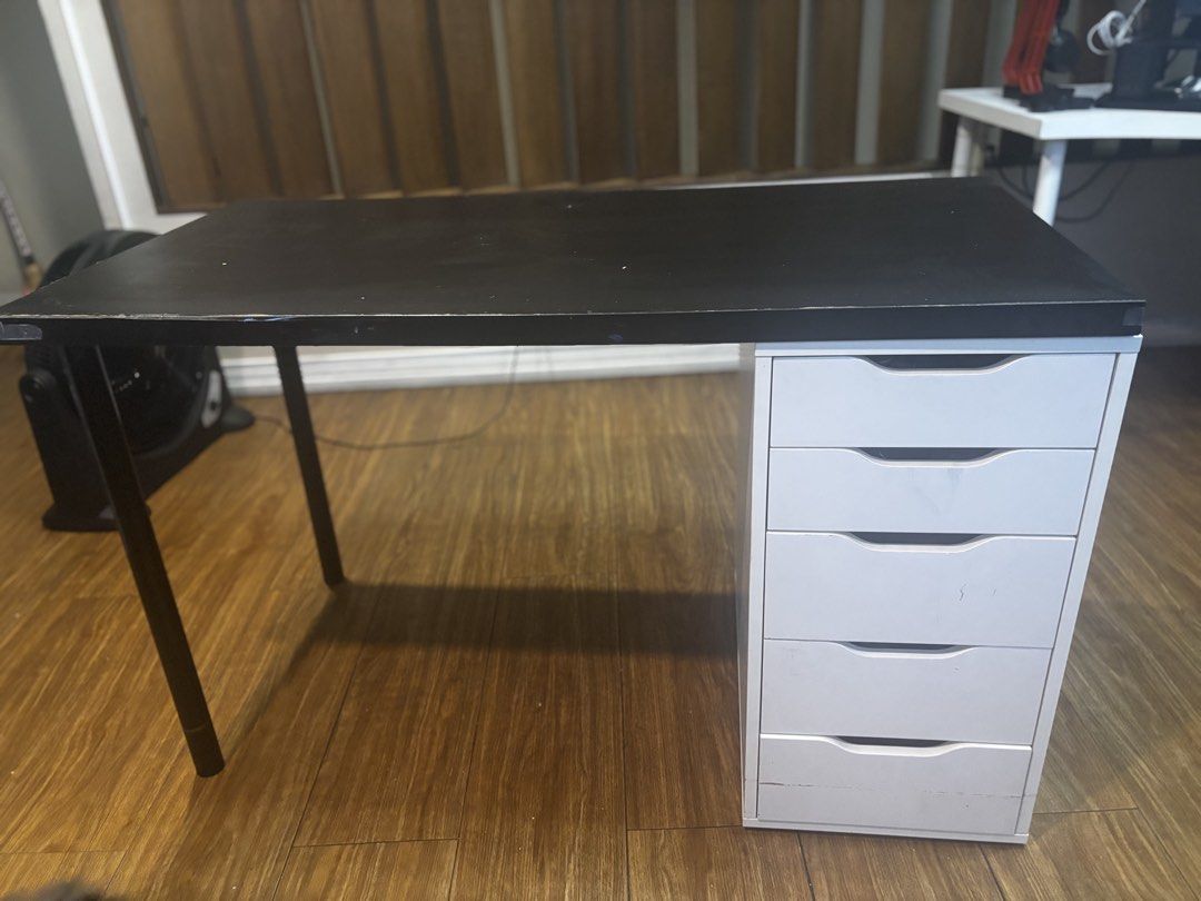 Alex Office Chairs with drawers (Category: Office Furniture & Fixtures) located in Manila. Submitted by hotstuffmanila (Listing ID 1463896919, Image 3). Description: Office Tabke/ Desk, black-brown/white, 120x60 cm (47 1/4x23 5/8 “) with Alex 5 drawer I have 2 sets of these tabke and drawers, selling ₱2500 ech There are minor flaws please request for photo Please see photos for original price in ikea.