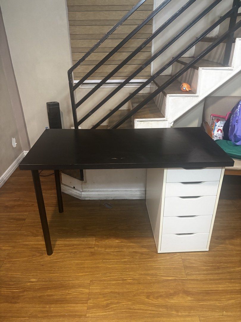 Alex Office Chairs with drawers (Category: Office Furniture & Fixtures) located in Manila. Submitted by hotstuffmanila (Listing ID 1463896919, Image 2). Description: Office Tabke/ Desk, black-brown/white, 120x60 cm (47 1/4x23 5/8 “) with Alex 5 drawer I have 2 sets of these tabke and drawers, selling ₱2500 ech There are minor flaws please request for photo Please see photos for original price in ikea.