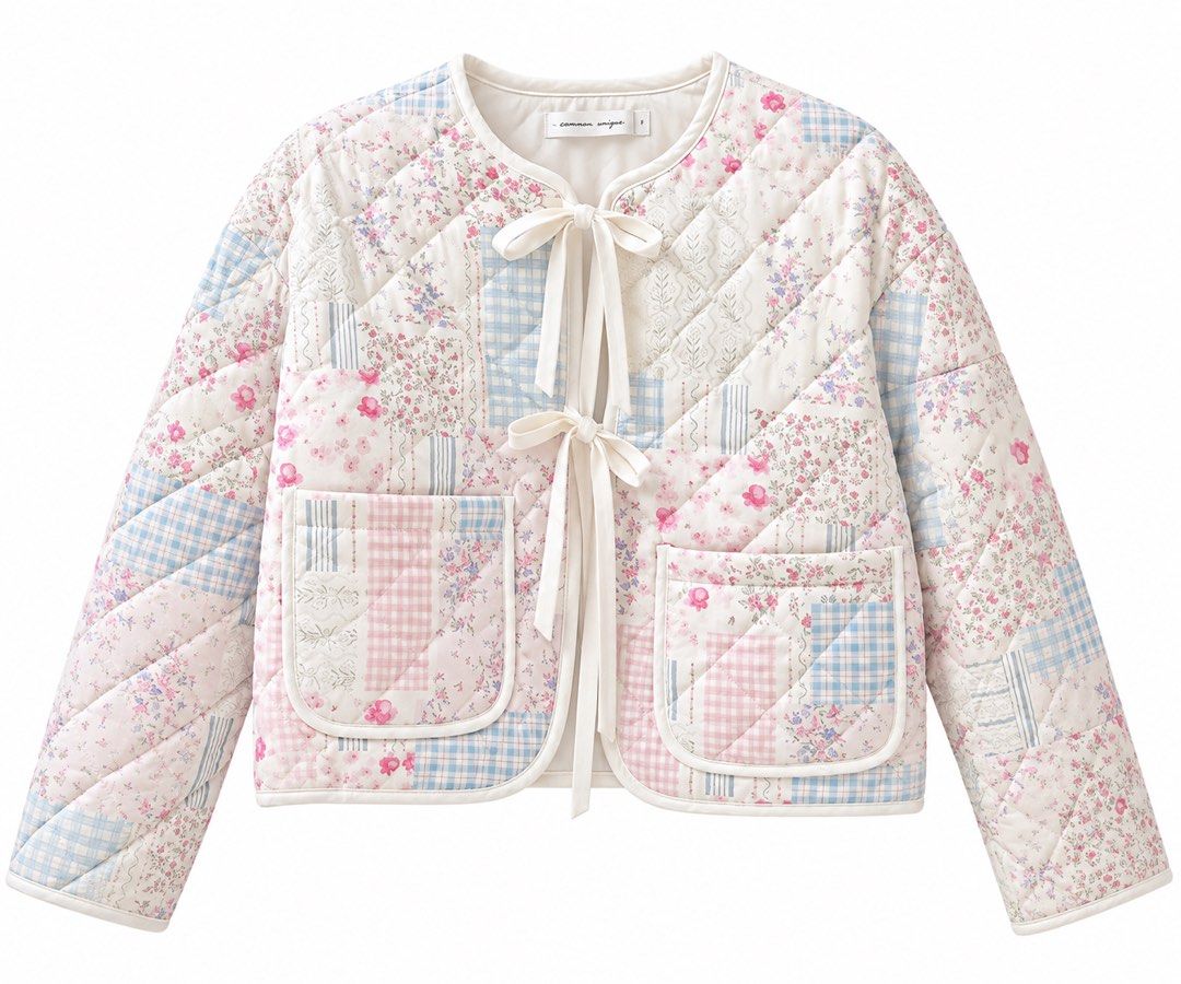 Allen & Fox Patchwork Quilted Tie Front Jacket (Category: Coats, Jackets and Outerwear) located in Quezon City. Submitted by jvr2019 (Listing ID 1463898211, Image 1). Description: - Super cute patchwork quilted jacket by Allen & Fox. - Features a charming floral and gingham print. - Tie front closure with delicate ribbon details. - Includes two convenient front pockets. - Ideal for stylish layering. - Offers a sweet and feminine look..