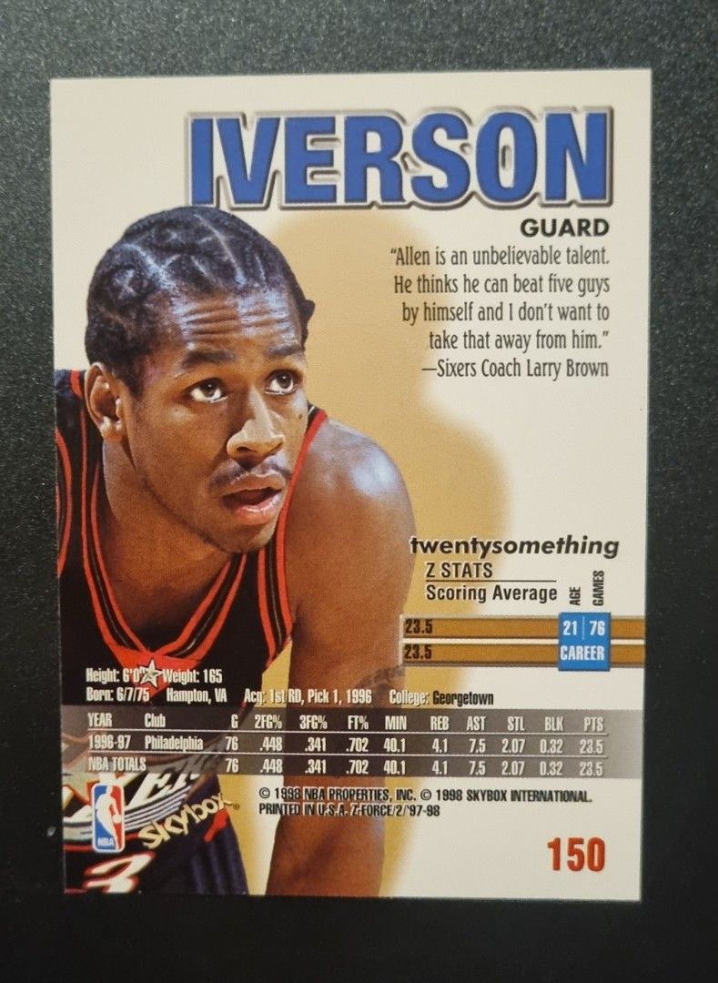Allen Iverson (Category: Raw Singles) located in Pasig City. Submitted by MaryandXaviersCorner (Listing ID 1463764506, Image 2). Description: Allen Iverson 1998 Z Force Card Actual pictures of the item posted Will be shipped in a toploader and bubblewrap Please check my other NBA cards listings..