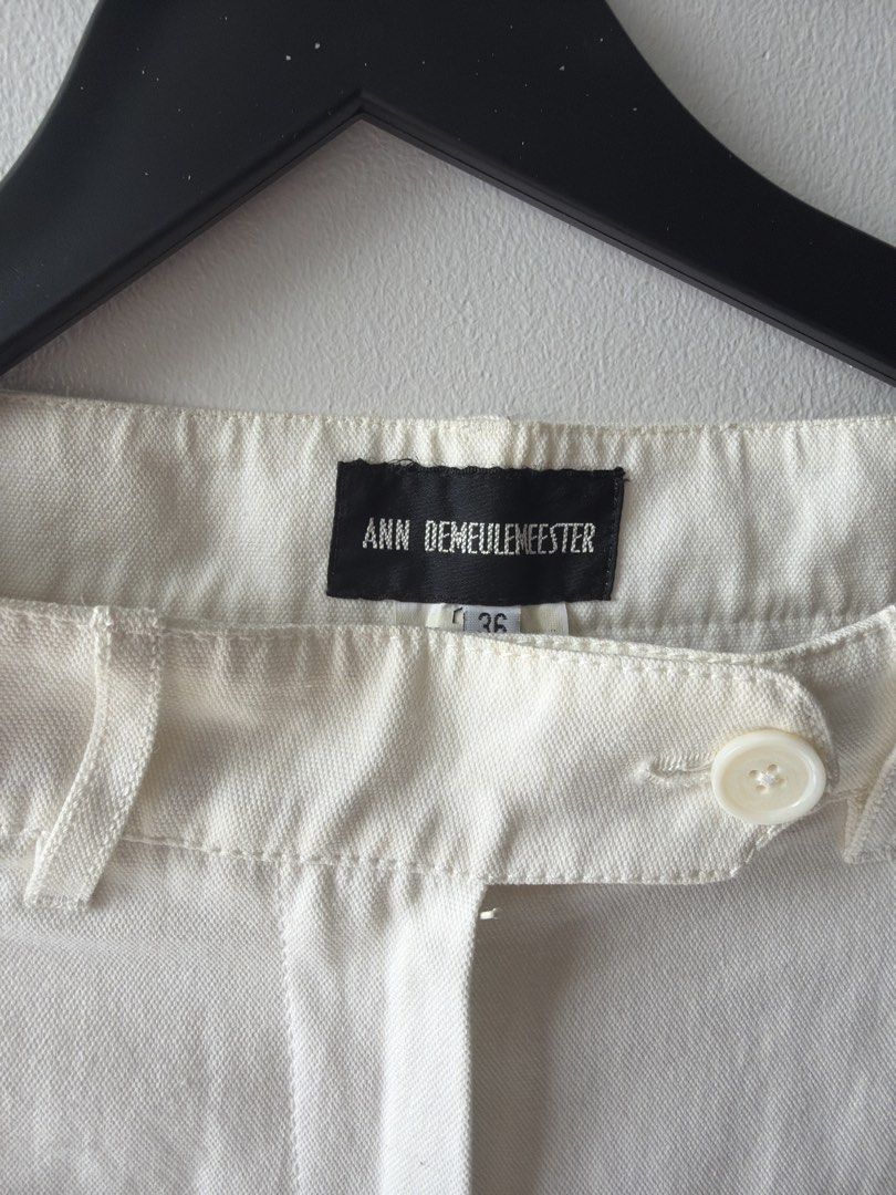 Ann Demeulemeester White Cotton Chinos Size 36 (Category: Other Bottoms) located in Makati City. Submitted by cheapipie (Listing ID 1463776150, Image 2). Description: - Brand: Ann Demeulemeester - Color: White - Material: Cotton/ Linen - Size: 36 - Fit: Classic straight leg - Closure: Button - Pockets: Two front, two back - Style: Clean, simple, versatile for everyday or dressing up please check last pic for yellowish stains/ due to storage . Not