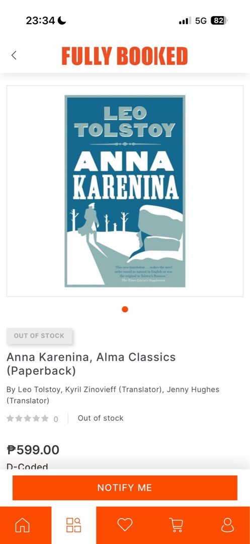 Anna Karenina by Leo Tolstoy (Category: Storybooks) located in Mandaluyong City. Submitted by nfwmb22 (Listing ID 1463842079, Image 2). Description: ❗️READ FIRST ❗️ RFS: moving out notes: i didn’t read/use this copy, it was just on my shelf original price: ₱559 classics, russian lit, tolstoy, booktok pm me for more info/photos - shipping shouldered and handled by buyer - MOP: Gcash/Gotyme/Seabank - 2 day reservation only - only offer if you’ll ac