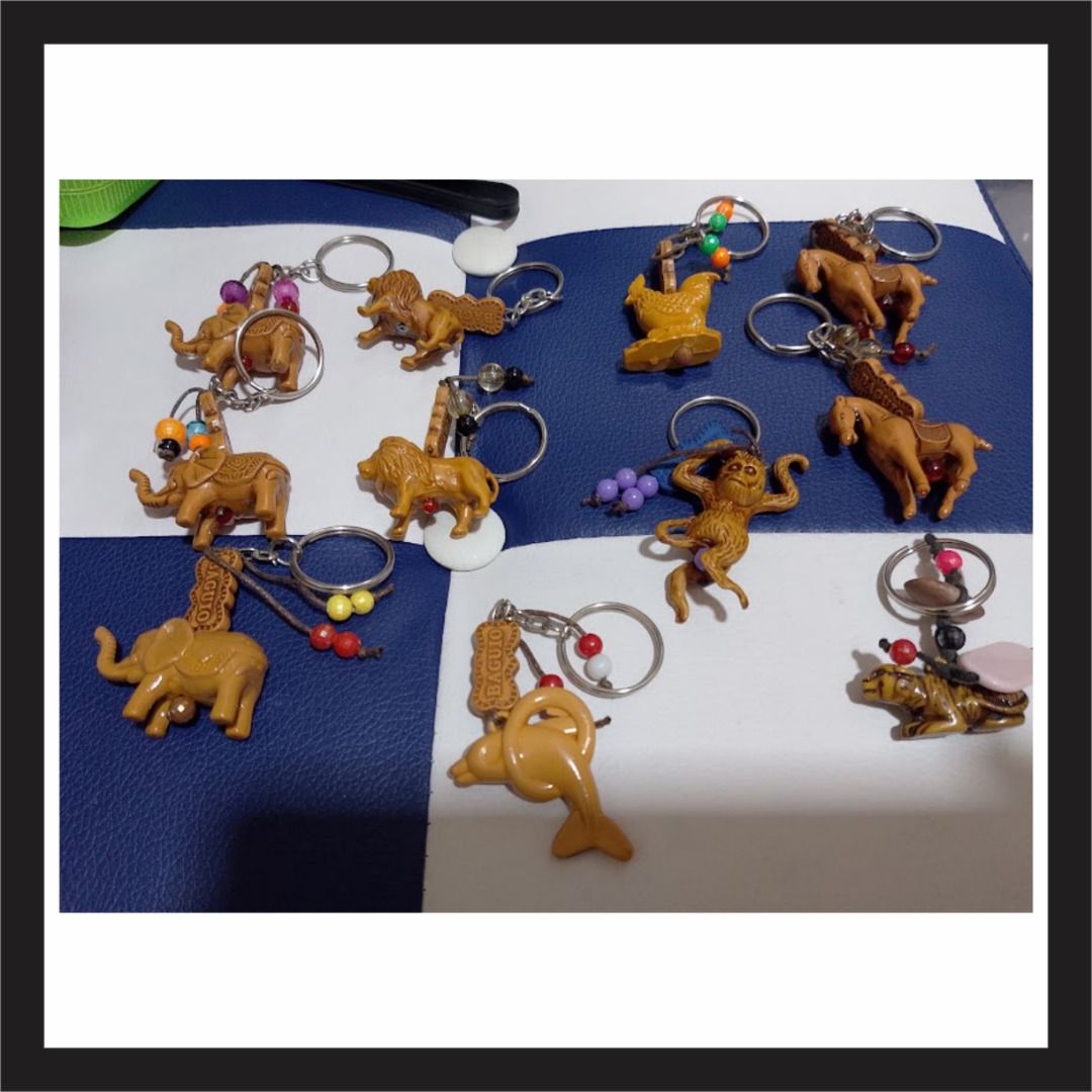 Assorted Animal Keychains - Elephant, Lion, Horse, Monkey, Dolphin (Category: Character Goods) located in Quezon City. Submitted by susmaryosep1 (Listing ID 1463852154, Image 2). Description: - Adorable collection of animal keychains - Includes: Elephant, Lion, Horse, Monkey, Dolphin, Chicken, Tiger - Some feature decorative beads and charms - Ideal for personalizing bags or keys - Makes a unique souvenir from Baguio - Sold as a bundle 500 pesos 