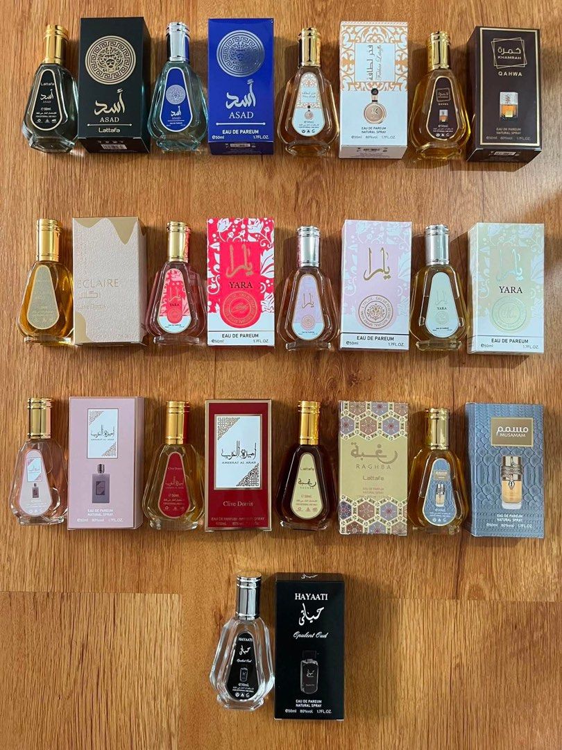 Assorted Arabic Perfume Oils - Lattafa, Yara, Asad, Clive Christian (Category: Fragrance & Deodorants) located in Manila. Submitted by inah.kei (Listing ID 1463876310, Image 1). Description: - Authentic Arabic perfume oils - Popular brands: Lattafa, Yara, Asad, Clive Christian - Variety of scents and sizes available - Bottles are full or nearly full - Ideal for personal use or as thoughtful gifts - Excellent value and great deals!.