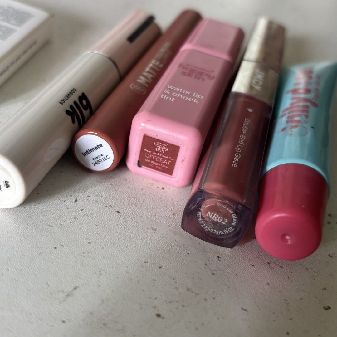 Assorted Makeup Bundle with Skincare (Category: Makeup) located in Binan City. Submitted by mypreloved_haul (Listing ID 1463758032, Image 3). Description: DECLUTTERING!! 💕 BUNDLE ₱500 Dazzle Me NR02 - lightly used Grwm Cream Blush Pablo Latte - lightly used Blk Black Mascara - Lightly used EB Matte Intimate - swatched Happy Skin Lip & Cheek Tint Offbeat - lightly used Daily dose lip Care Romantique - Lighly used Dazzle Me Concealer 01 Light - ba