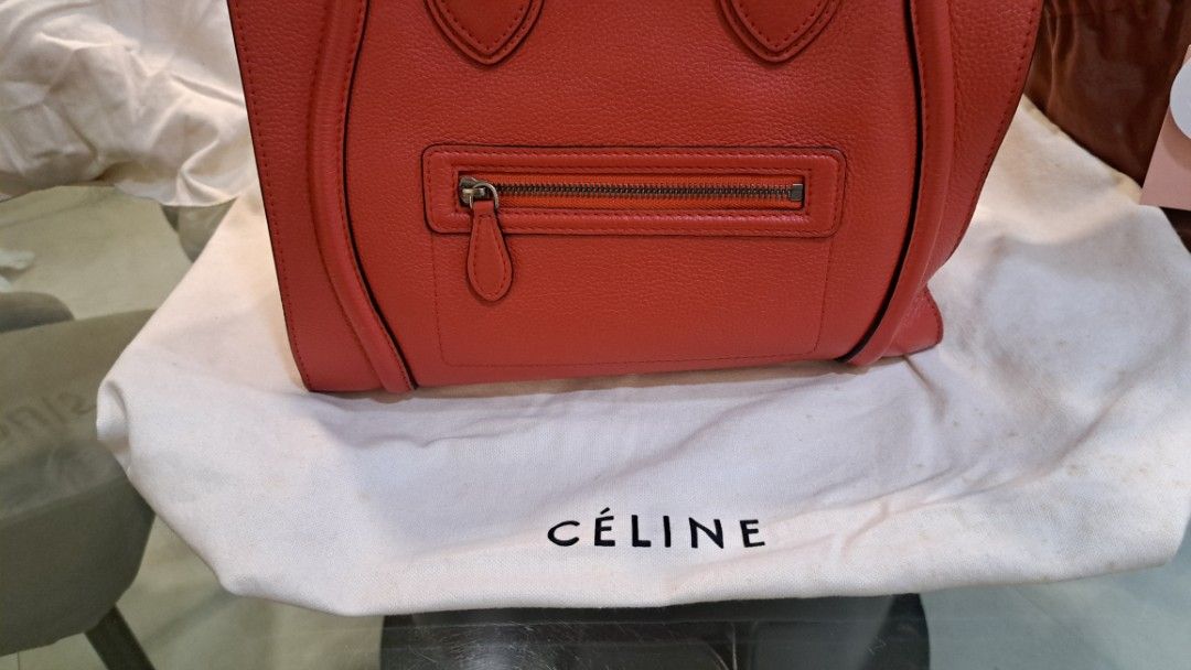 Authentic Celine luggage micro shopper handbag (Category: Luxury Bags & Wallets) located in Manila. Submitted by eiusthia16 (Listing ID 1463775053, Image 3). Description: Authentic Pre-Loved Celine luggage micro shopper Handbag tote bag leather Orange red ₱29k Pm me for more details. Meet up for sure buyer All Good condition...