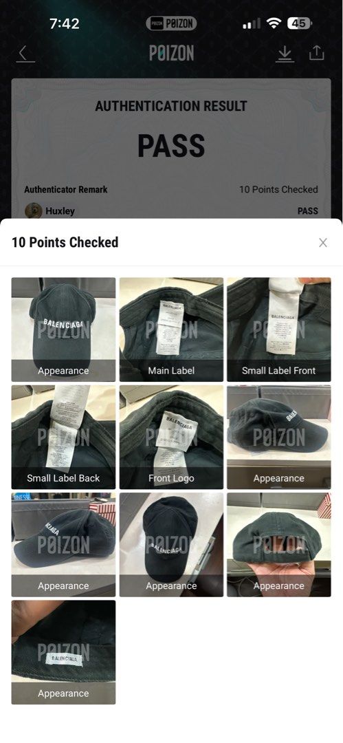Balenciaga Cap Authenticated by Poizon (Category: Caps & Hats) located in Manila. Submitted by zurc21 (Listing ID 1463799072, Image 2). Description: - Authentic Balenciaga cap - Passed Poizon authentication (10 points checked) - Includes authentication details - Ready for a new owner.