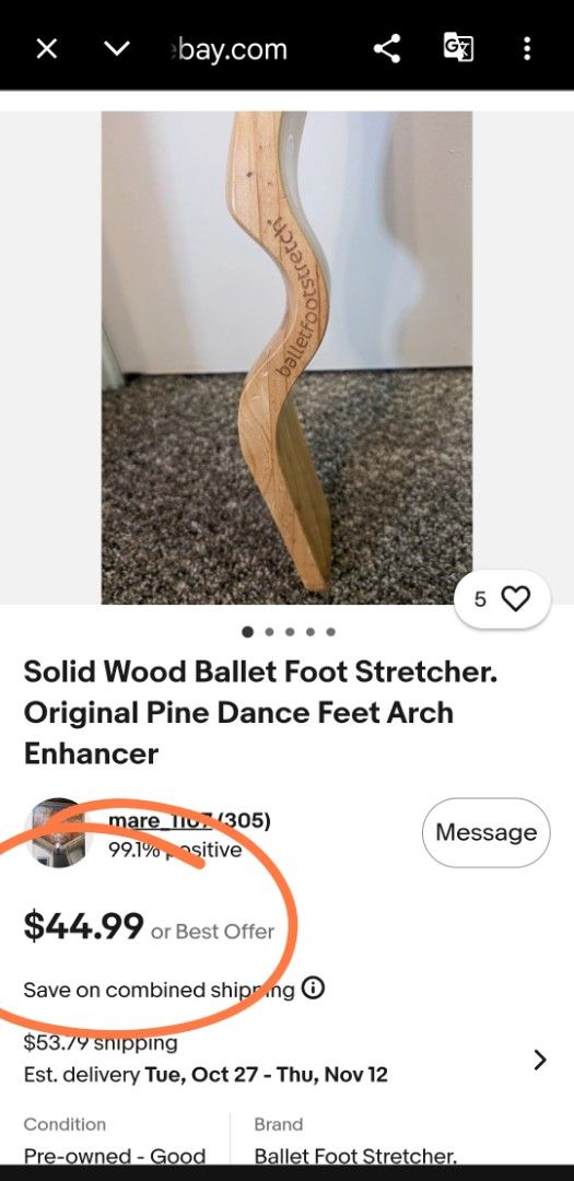Ballet Foot Stretch (Category: Other Sports Equipment and Supplies) located in San Fernando. Submitted by nerosales (Listing ID 1463791020, Image 2). Description: Solid Wood Ballet Foot Stretch Maganda din pang display kung di ka naman nagba-ballet. 28.5 inches and haba 950 pesos only SM City Pampanga Shipping: J&T Payment: Gcash NO COD / NO COP.