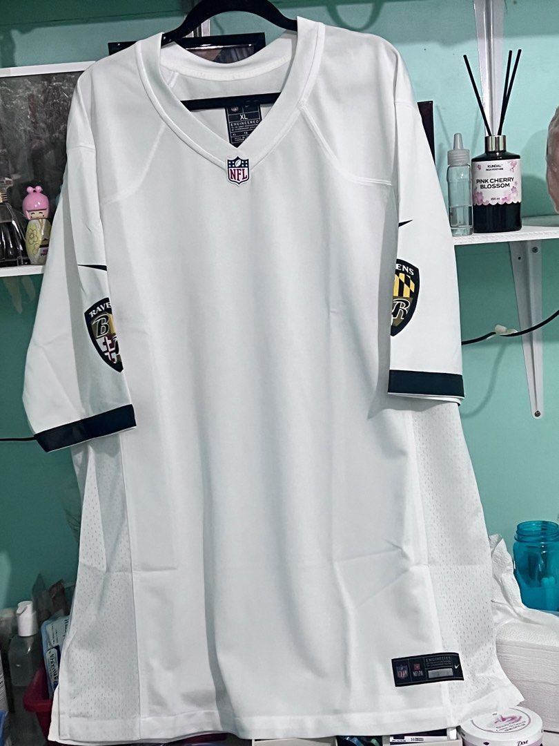 Baltimore Ravens NFL Nike Engineered Jersey XL White (Category: Activewear) located in Manila. Submitted by cleverstone_21f597 (Listing ID 1463795210, Image 1). Description: - White Baltimore Ravens Jersey - Nike Engineered - Size XL - NFL shield and Ravens logos on sleeves - Made in Indonesia - Ideal for any Ravens fan.
