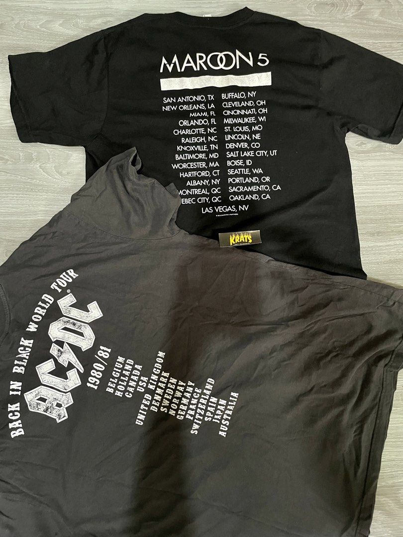 Band Shirts Set Worold Tour (Category: Tshirts & Polo Shirts ) located in Bacolod City. Submitted by kRatoYs24 (Listing ID 1463742595, Image 2). Description: Ukay Items Maroon 5 - Medium - 20 W / 29.5 Length Acdc - Small - 21.5 Width / 30 Length Good Con / Fresh Wash Nyo Na Lang Ulit Paymwnt Via Gcash 1,000 Only Set Bacolod City ( Freeship Nationwide Via Lbc Pick Up Branch Sa Malayo ).
