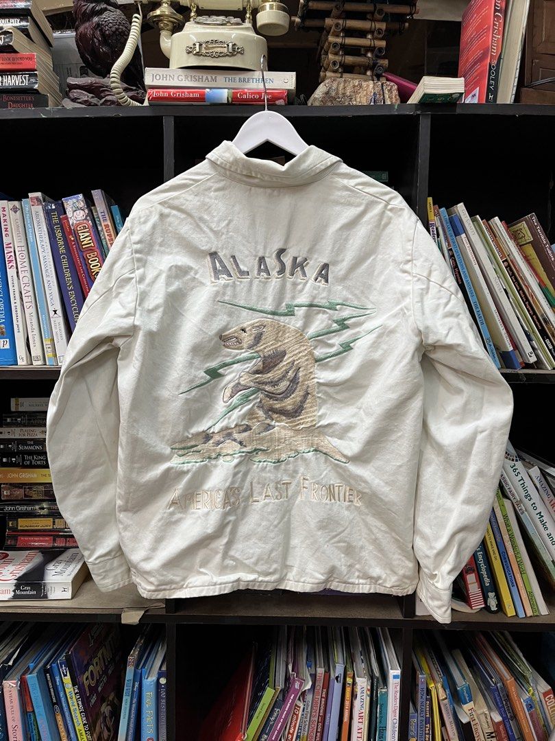 Beams “Alaska” Embroidered Souvenir Jacket Off-white (Category: Coats, Jackets and Outerwear) located in Baguio. Submitted by feelathome (Listing ID 1463934742, Image 1). Description: Beams “Alaska” Embroidered Souvenir Jacket Off-white Tag size: Medium Width: 22 Length: 27 Shoulder: 18 Sleeves: 24 Light stains issue 3,750php Free nationwide shipping. Read the description and check all photos carefully before buying. If you have any questions fee
