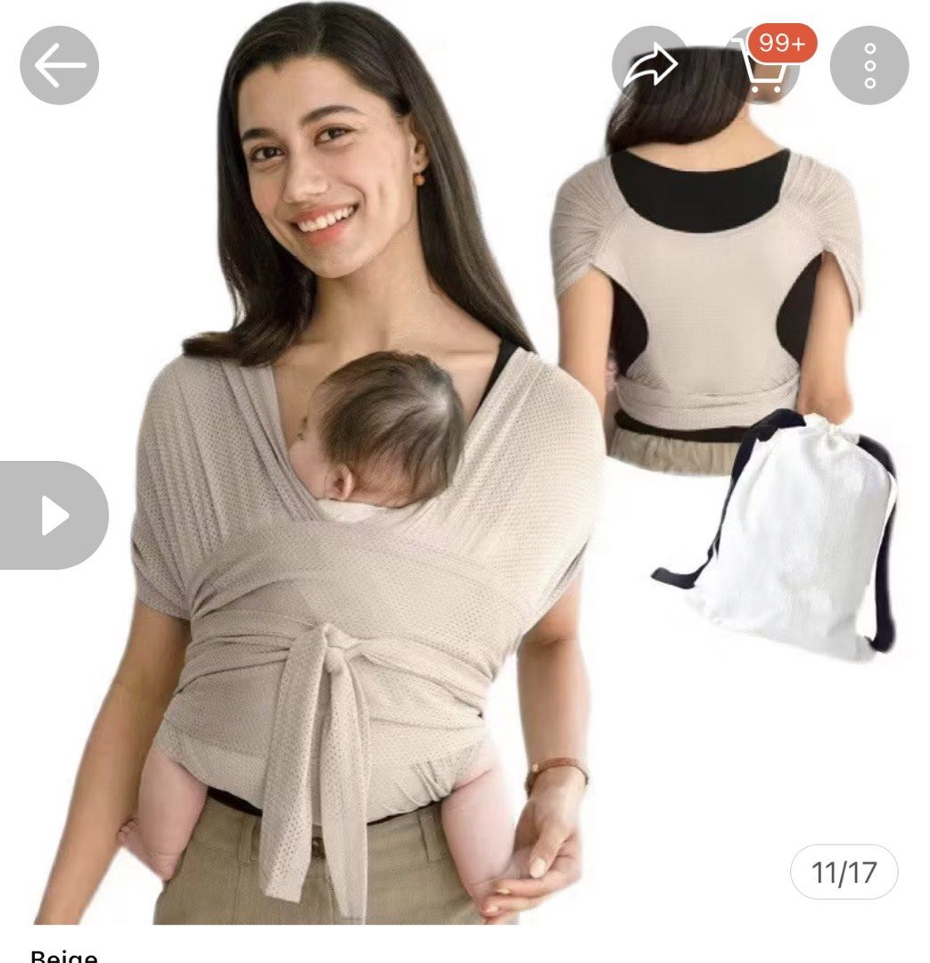 Beige Baby Wrap Carrier with Pouch (Category: Carriers & Slings) located in Santa Rosa. Submitted by malyaolivera (Listing ID 1463783213, Image 1). Description: - Comfortable and secure baby wrap carrier - Made from breathable fabric for baby's comfort - Easy to tie and adjust for a perfect fit - Comes with a convenient drawstring pouch for easy storage and travel - Ideal for keeping your baby close while on the go.