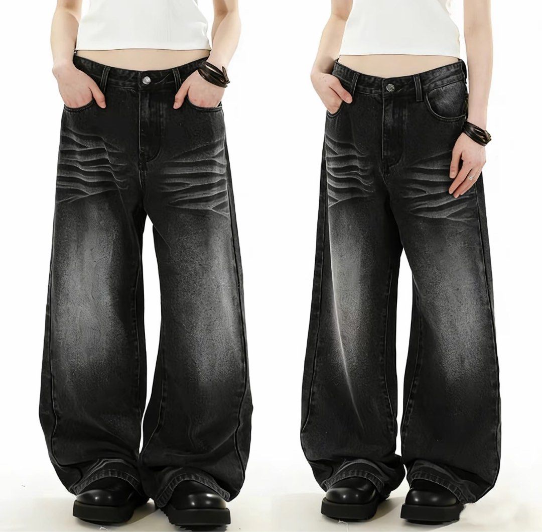 Black Grey Wide-Leg Jeans (Category: Jeans) located in Manila. Submitted by jalayajayb99773 (Listing ID 1463909029, Image 1). Description: color: black size: medium 27/28 waistline.