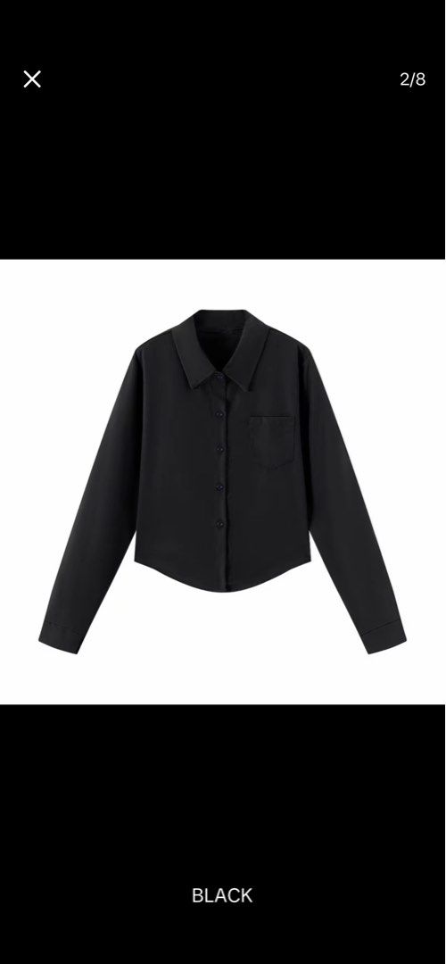 Black Long Sleeve Button Up Shirt (Category: Longsleeves) located in Manila. Submitted by shinejess (Listing ID 1463850654, Image 2). Description: - Classic black button-up shirt - Long sleeves with button cuffs - Single chest pocket - Cropped length - Versatile: pairs well with jeans or skirts.