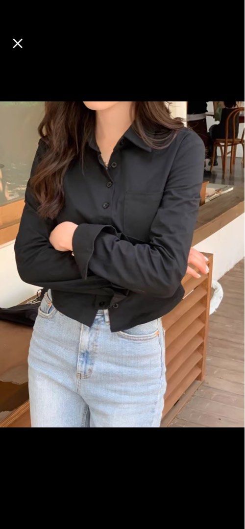 Black Long Sleeve Button Up Shirt (Category: Longsleeves) located in Manila. Submitted by shinejess (Listing ID 1463850654, Image 1). Description: - Classic black button-up shirt - Long sleeves with button cuffs - Single chest pocket - Cropped length - Versatile: pairs well with jeans or skirts.