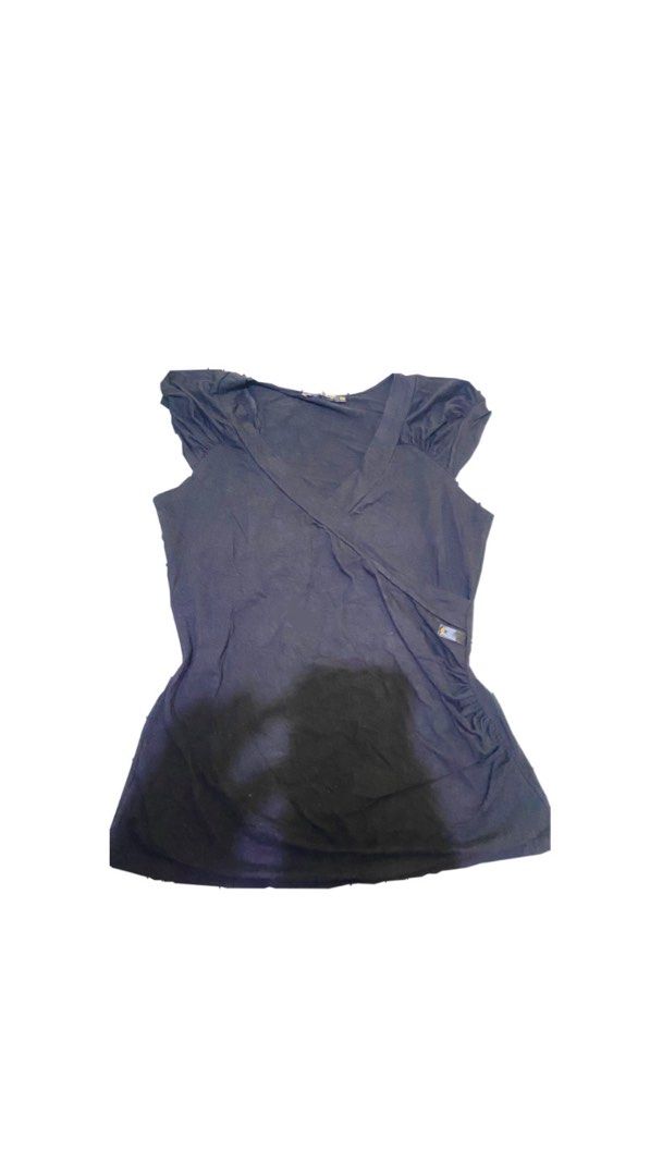 Black V-neck Wrap Top with Ruched Sides (Category: Blouses) located in Manila. Submitted by bravewind-78c5 (Listing ID 1463749072, Image 1). Description: - Stylish black v-neck top - Flattering wrap style with ruched sides - Cute short flutter sleeves - Estimated size: Small to Medium - Perfect for dressing up or down - Comfortable fabric.