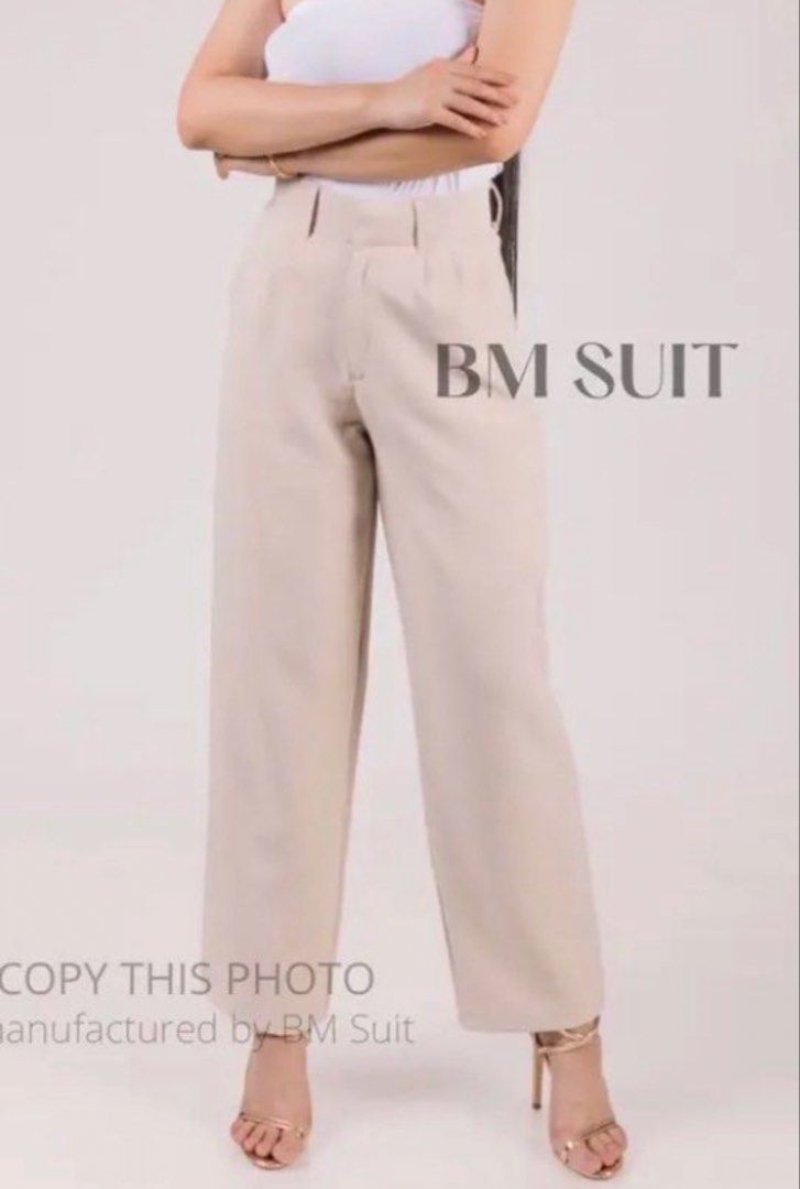 BM SUIT Beige Wide Leg Trousers (Category: Other Bottoms) located in Valenzuela. Submitted by shaneyyy09 (Listing ID 1463795873, Image 1). Description: Size 33-45 Never been used (naka tambak lang).