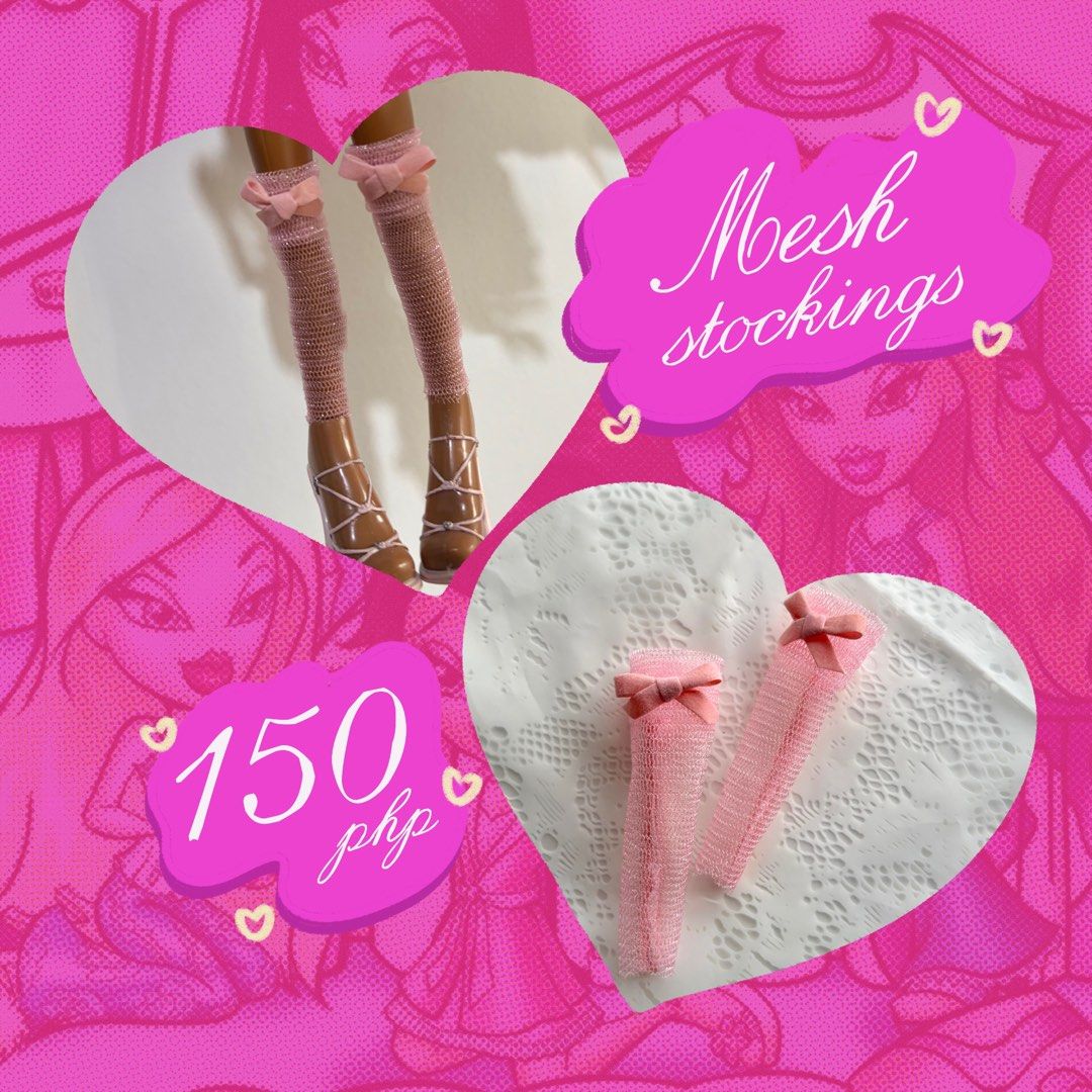 Bratz Mesh Stockings (Category: Kids Toys) located in Quezon City. Submitted by bratinellaz (Listing ID 1463868391, Image 1). Description: 💅🏽🫦 FOR SALE 🫦 💅🏽 💅🏽 Mesh stockings - 150 💅🏽 Pinky leg warmers - 150 💅🏽 Leopard leg warmers - 160 🎀 Leg warmers & stockings only (Doll, other clothes and accessories not included) 🎀 This is handmade so expect some imperfections 🎀 Do not wash, glue dissolves in water 🎀 GCASH/BDO 🎀 JNT/Lalamove.