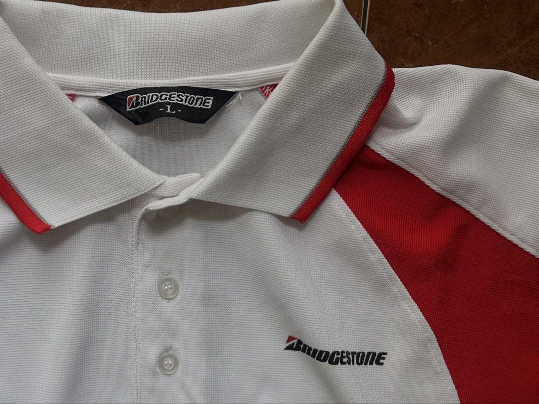 Bridgestone Polo Shirt (Category: Tshirts & Polo Shirts ) located in Angeles City. Submitted by thrift2ac (Listing ID 1463810474, Image 2). Description: Bridgestone Active Polo (Boxy Fit) - White/Red Size: Men’s Large (L). Fit: Boxy fit. Condition: Good pre-owned condition, needs wash (some faint marks on the front). Note: Actual item color may vary slightly due to lighting and screen settings. 📍 Based in Angeles City 🤝 Meetups available anywhe