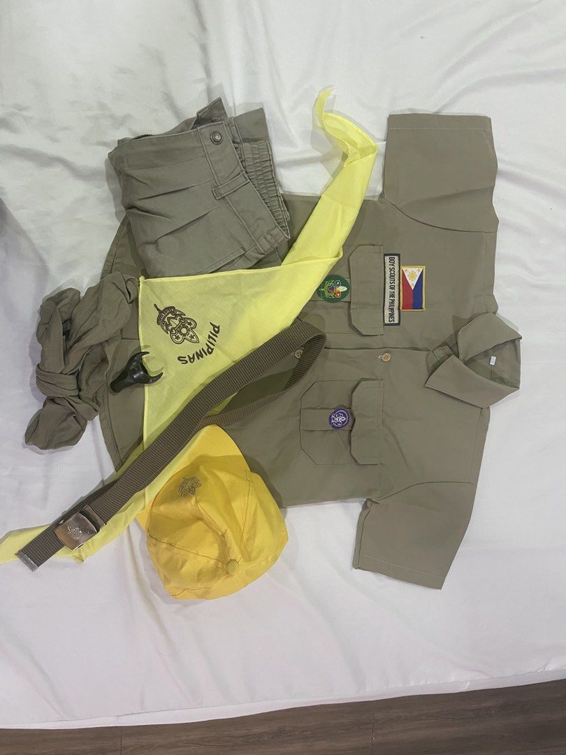Cab Scout Uniform set (Category: Babies & Kids Fashion) located in Manila. Submitted by chocolatesundaeee (Listing ID 1463848786, Image 1). Description: - Complete Boy Scouts of the Philippines uniform set - Includes: shirt, pants, yellow neckerchief, belt, and cap - Features official patches and insignia - Perfect for scouting activities - Ideal for young scouts.