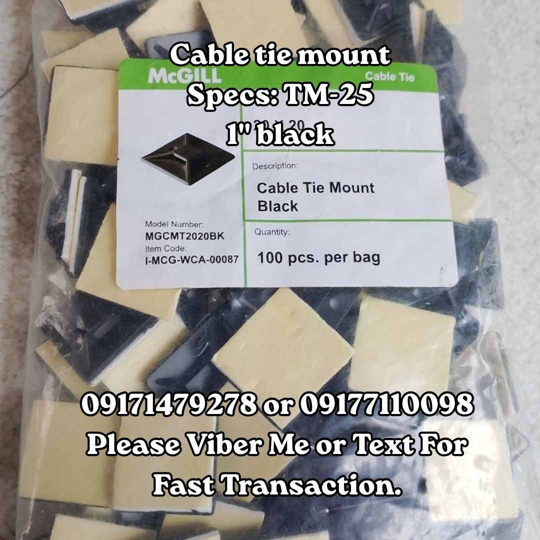 Cable tie mount Specs: TM-25 1" black (Category: Construction Tools & Equipment) located in Manila. Submitted by 09171479278_elsie. (Listing ID 1463795589, Image 1). Description: Cable tie mount Specs: TM-25 1" black.