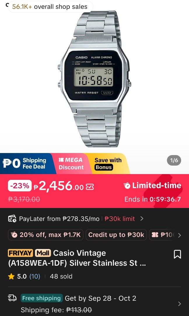 Casio A158WEA-1DF Silver Watch (Category: Luxury Watches) located in Alabel. Submitted by northerx (Listing ID 1463851565, Image 1). Description: BRAND NEW Casio A158WEA-1DF Silver Watch With Box and Warranty Good Condition Worn Once No Scratches Rfs:Need funds.