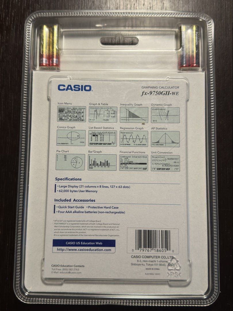 Casio FX-9750GII-WE Graphing Calculator (White edition) (Category: Other Gadgets) located in Subic. Submitted by kcronco1987 (Listing ID 1463892895, Image 2). Description: ₱5,000 each BRAND NEW SEALED Casio FX-9750GII Graphing Calculator WHITE edition handheld device designed for various tasks such as basic calculations, financial calculations, scientific functions, and graphing capabilities. It features a large LCD display, USB connectivity for 