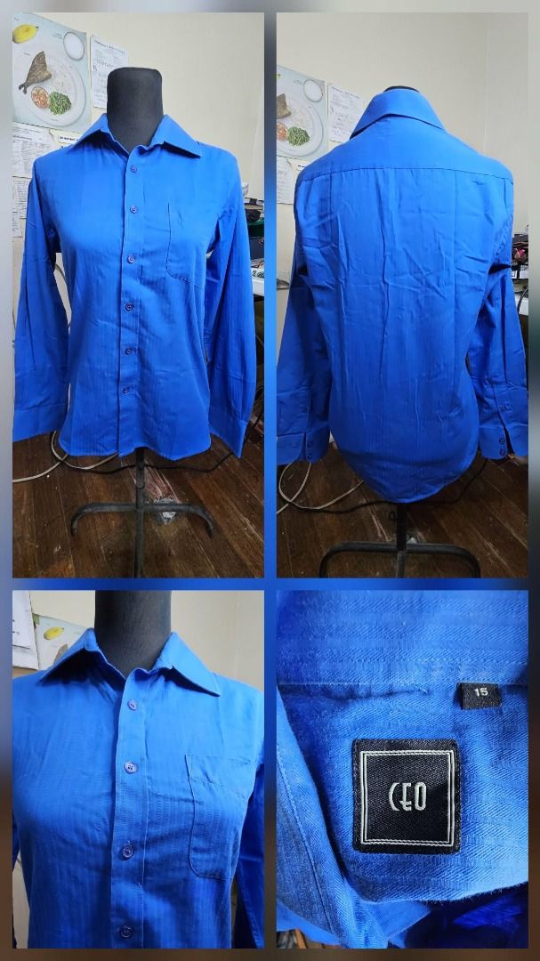 CEO Blue Long Sleeve Button Up Shirt Size 15 (Category: Formal Shirts) located in Manila. Submitted by mwnadala (Listing ID 1463922254, Image 2). Description: Color: Royal Blue Size: 15 Condition: Used Reason for Selling: Decluterring Meet Up Location: LRT 2 V. Mapa Station, Kalentong Market, 7 Eleven Amia Skies V. Mapa, Our Lady of Lourdes Hospital and surrounding areas Issues: None Features: - Features: Single chest pocket, subtle vertical stri