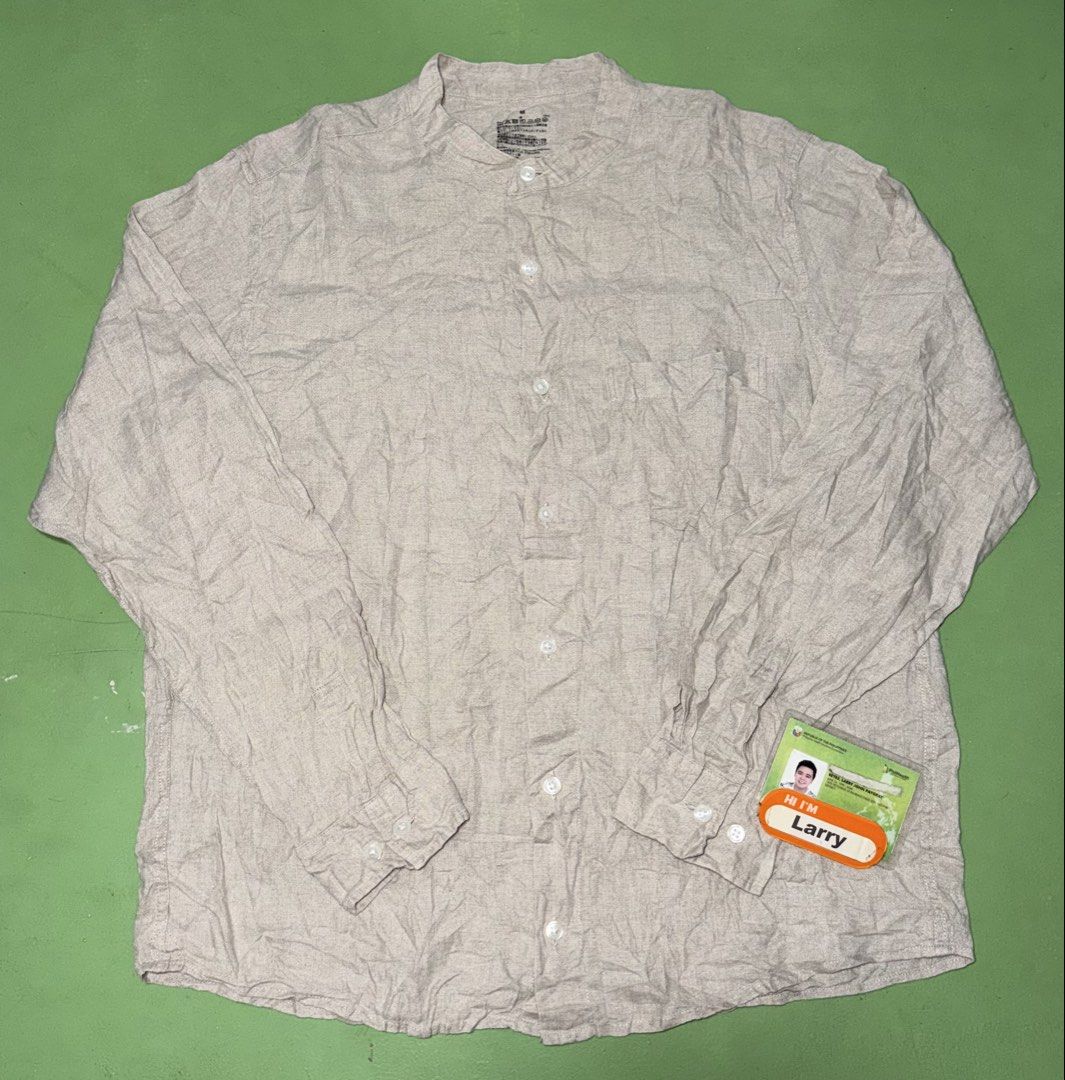 Chinese Collar (Category: Formal Shirts) located in Pasig City. Submitted by reyeslarry11740 (Listing ID 1463767862, Image 1). Description: For Sale Muji Chinese Collar Longsleeve Men Beige Linen Size Medium 21w x 25.5L Excellent to as new condition No issue 400 plus ship only Payment 1st Pasig city.