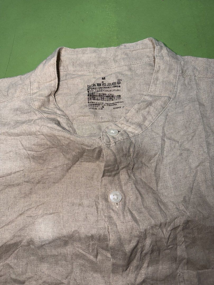 Chinese Collar (Category: Formal Shirts) located in Pasig City. Submitted by reyeslarry11740 (Listing ID 1463767862, Image 2). Description: For Sale Muji Chinese Collar Longsleeve Men Beige Linen Size Medium 21w x 25.5L Excellent to as new condition No issue 400 plus ship only Payment 1st Pasig city.